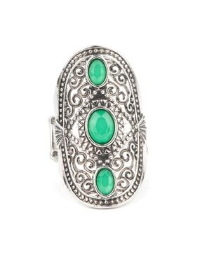 Promenade Paradise Paparazzi Silver-Tone Filigree Ring with Green Stones